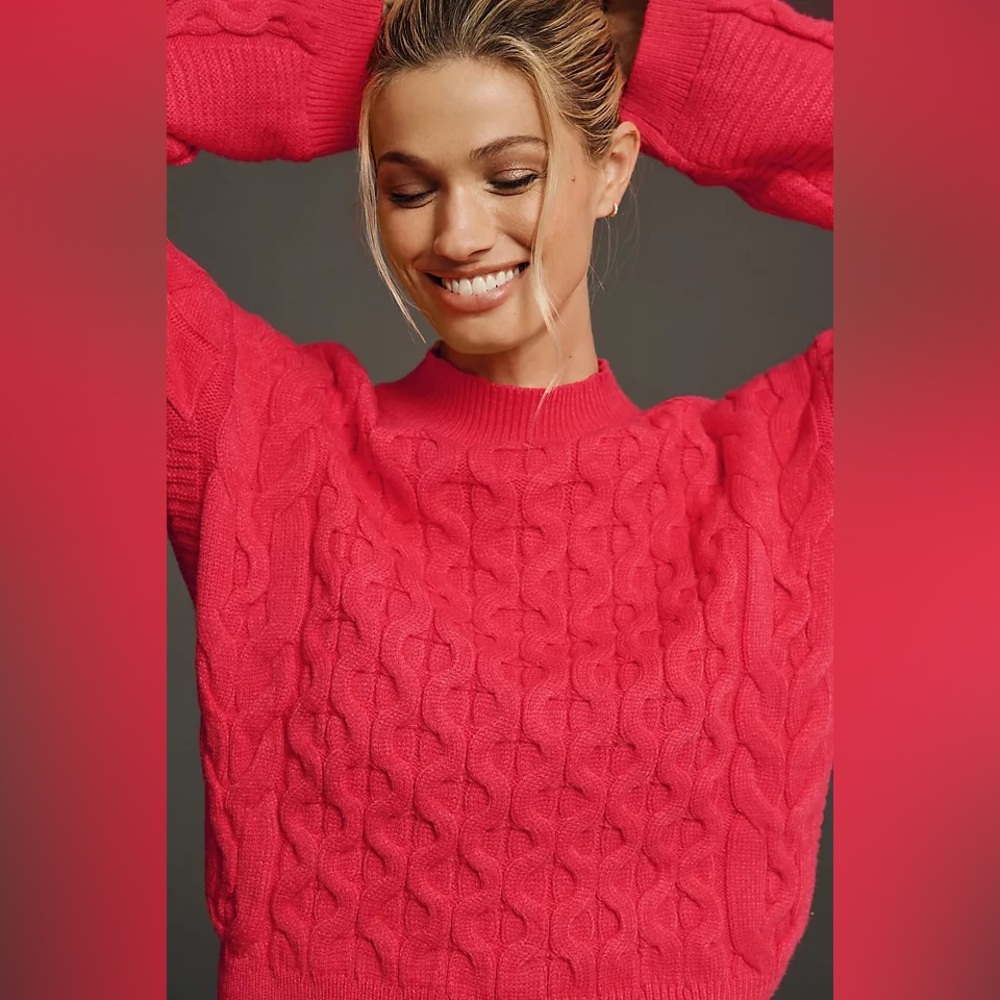 By Anthropologie Cable Knit Coral Sweater M
